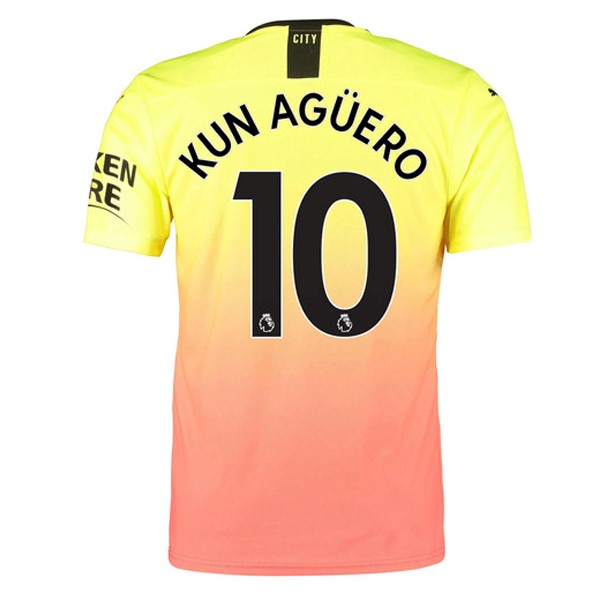 Trikot Manchester City NO.10 Kun Aguero Ausweich 2019-20 Orange Fussballtrikots Günstig